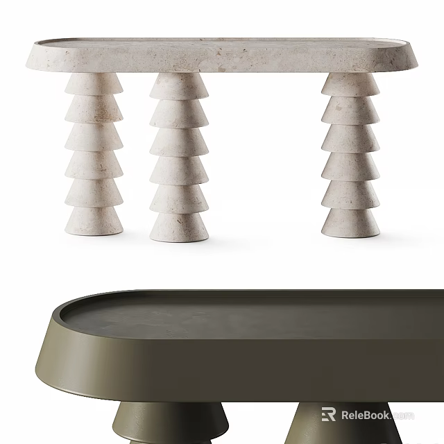 Modern Console Table With Tiered Stone Legs And Smooth Rectangular Top Surface 3d model 