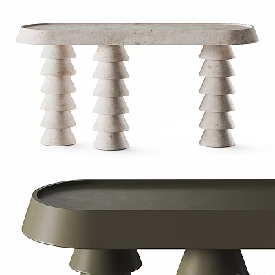 Modern Console Table With Tiered Stone Legs And Smooth Rectangular Top Surface 3d model