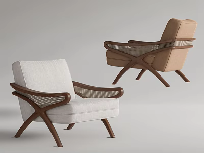 Modern Accent Chairs With Light Beige And Brown Upholstery Wooden Frame And Woven Armrests 3d model