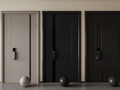 Modern Hinged Doors Light Gray And Black With Sleek Design Metal Handles Decorative Spheres 3d model
