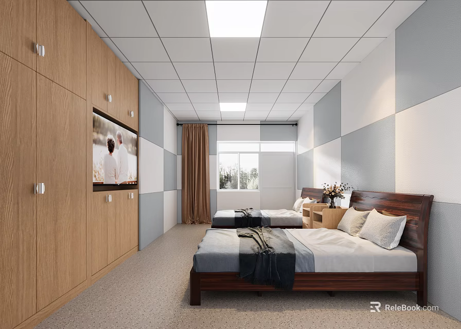 Hospital Outpatient Ward Interior With Beds Cabinets TV And Window 3d model 