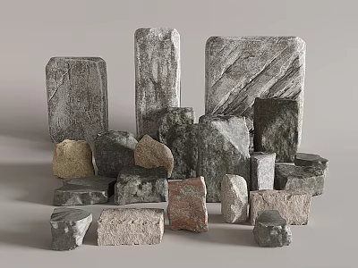 Collection of Various Shaped Natural Stone Slabs with Different Colors and Textures 3d model