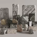Collection of Various Shaped Natural Stone Slabs with Different Colors and Textures