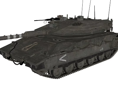 Military Main Battle Tank Armored Vehicle With Cannon Barrel Tracks And Antennas 3d model