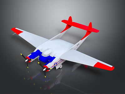 Red Wing Blue And White Fuselage Airplane With Twin Propellers And Tail Fins 3d model