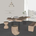 Modern Desk and Chair Log Desk 3d model