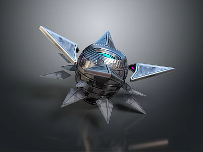 Futuristic Silver Mechanical Sphere With Metallic Fins And Glowing Central Elements 3d model
