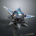Futuristic Silver Mechanical Sphere With Metallic Fins And Glowing Central Elements