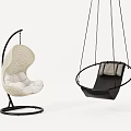 Modern Woven Cushioned Hanging Chair With Black Metal Stand And Circular Frame Design