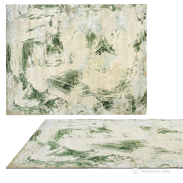 Artistic Square Rug With Abstract Green And Beige Brushstroke Pattern For Modern Home Decor 3d model 