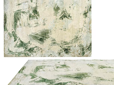 Artistic Square Rug With Abstract Green And Beige Brushstroke Pattern For Modern Home Decor 3d model