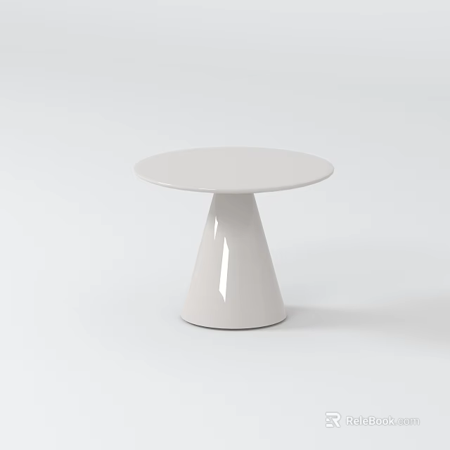 Modern White Coffee Table With Round Tabletop And Smooth Conical Base Design 3d model