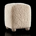 Cozy Square Beige Fluffy Stool With Soft Plush Fabric And Wooden Legs
