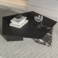 Modern Black Coffee Table with Geometric Design Marble Base and Decorative Items 3d model