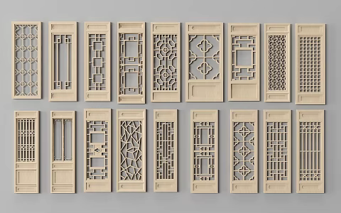Chinese-style double-door wooden door 3d model