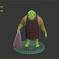 Muscular Male Character Standing On Stone Platform With Red Sleeveless Outfit And Sack