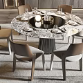 Modern Circular Dining Table Set With Marble Top And Six Upholstered Chairs 3d model