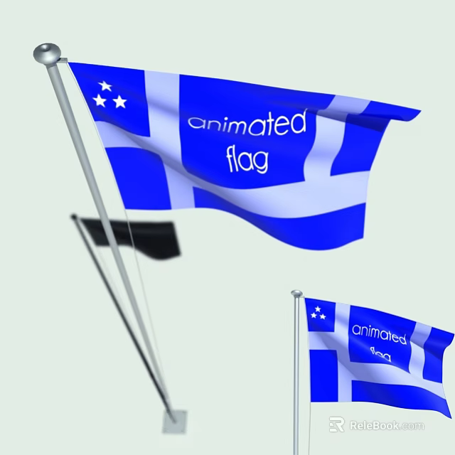 Animated Blue and White Flag with Stars Waving Multiple Flags Design 3d model 