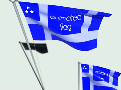 Animated Blue and White Flag with Stars Waving Multiple Flags Design 3d model