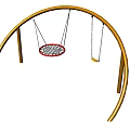 Outdoor Playground Equipment with Wooden Arched Frame Featuring Red Mesh Swing and Yellow Board Swing