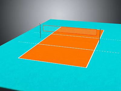 Indoor Sports Fitness Volleyball Court Design With Blue Floor Orange Area And Net 3d model