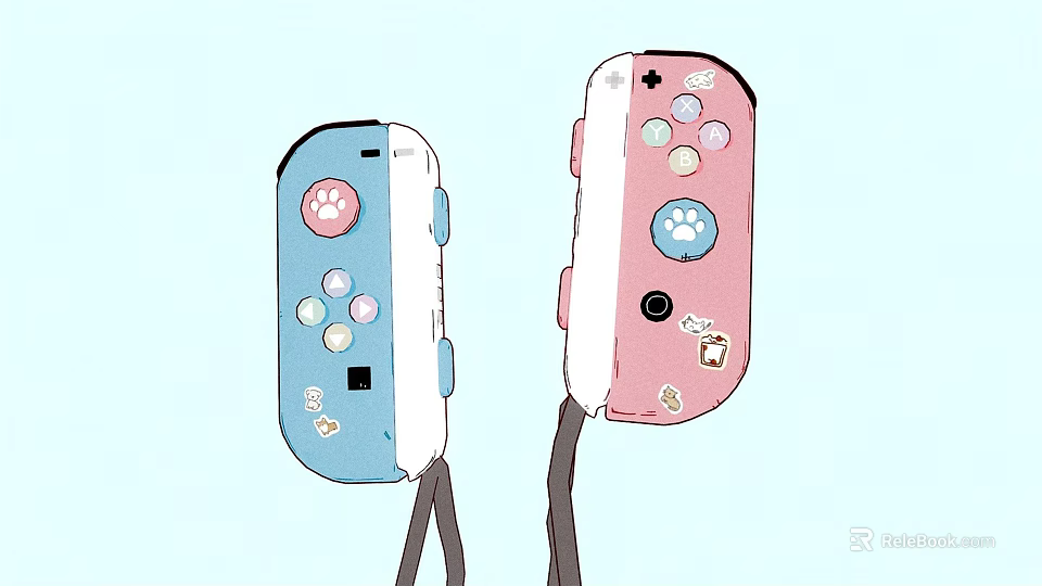 Cute Blue and Pink Entertainment Electronics Game Controllers with Paw Print Decorative Stickers 3d model 