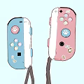 Cute Blue and Pink Entertainment Electronics Game Controllers with Paw Print Decorative Stickers