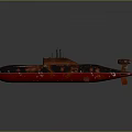 Red And Black Submarine With Conning Tower And Propeller Detailed Structure