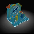 Scenic Deep Blue Mountain Sea Themed Photo Spot with Waves Colorful Columns and Seagull Decor