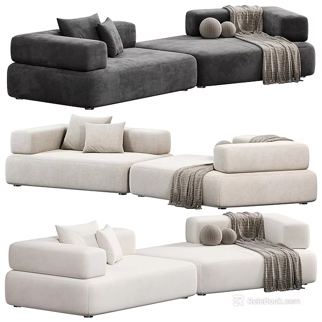 Modern Two Seater Sofa Design With Soft Cushions And Knitted Blankets 3d model