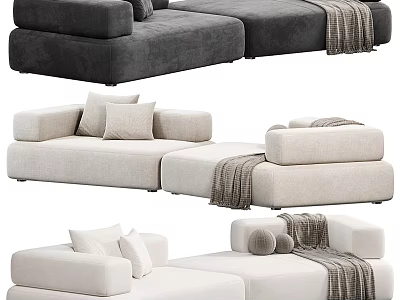 Modern Two Seater Sofa Design With Soft Cushions And Knitted Blankets 3d model