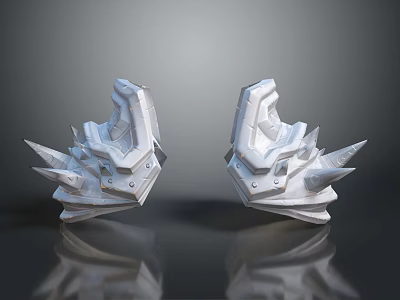Two Silver Spiked Symmetrical 3D Model Decorative Metallic Structures With Reflective Surface 3d model
