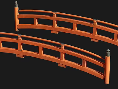 Orange Wooden Curved Fence Design With Decorative Posts And Rails 3d model