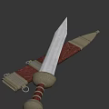 Medieval Style Decorative Sword With Silver Blade Brown Grip Red Leather Scabbard And Golden Accents