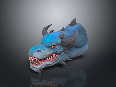 Blue Dragon Head Character Design With Horns Red Eyes And Sharp Teeth 3d model