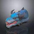Blue Dragon Head Character Design With Horns Red Eyes And Sharp Teeth 3d model