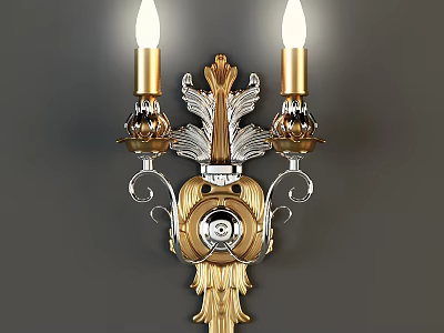 Vintage Ornate Wall Sconce With Gold Silver Metal Leaf Motif And Double Candle Design 3d model