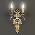Vintage Ornate Wall Sconce With Gold Silver Metal Leaf Motif And Double Candle Design