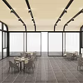 Modern Restaurant Interior Featuring Long Dining Table Chairs And Wooden Ceiling Plants