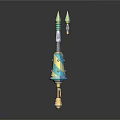 Decorative Blue And Gold Weapon With Intricate Design And Detachable Part