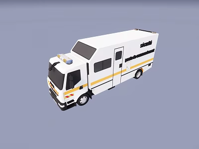 White School Emergency Response Bus With Blue Lights Yellow Stripes And Black Details 3d model