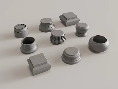Various Gray Column Capitals Featuring Different Designs Like Round Square And Patterns 3d model