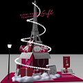 Eiffel Tower Themed Festive Display with Red Gift Boxes Snowflakes and Street Lamp