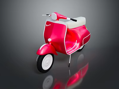 Pink Retro Scooter With White Seat And Black Wheels On Dark Background 3d model