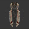 Futuristic Interstellar Spacecraft With Beige Red Stripes And Detailed Aerospace Structure