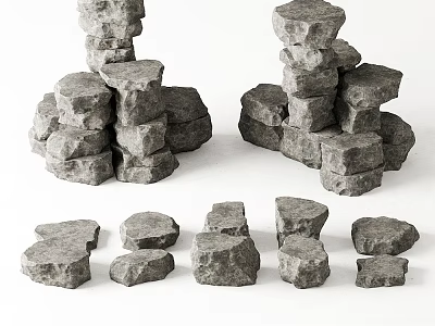 Natural Stone And Wood Blocks Stacked In Various Shapes For Decorative Design 3d model