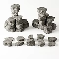 Natural Stone And Wood Blocks Stacked In Various Shapes For Decorative Design