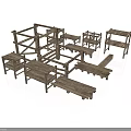Rustic Wooden Furniture Collection With Simple Structure Tables Chairs And Shelves