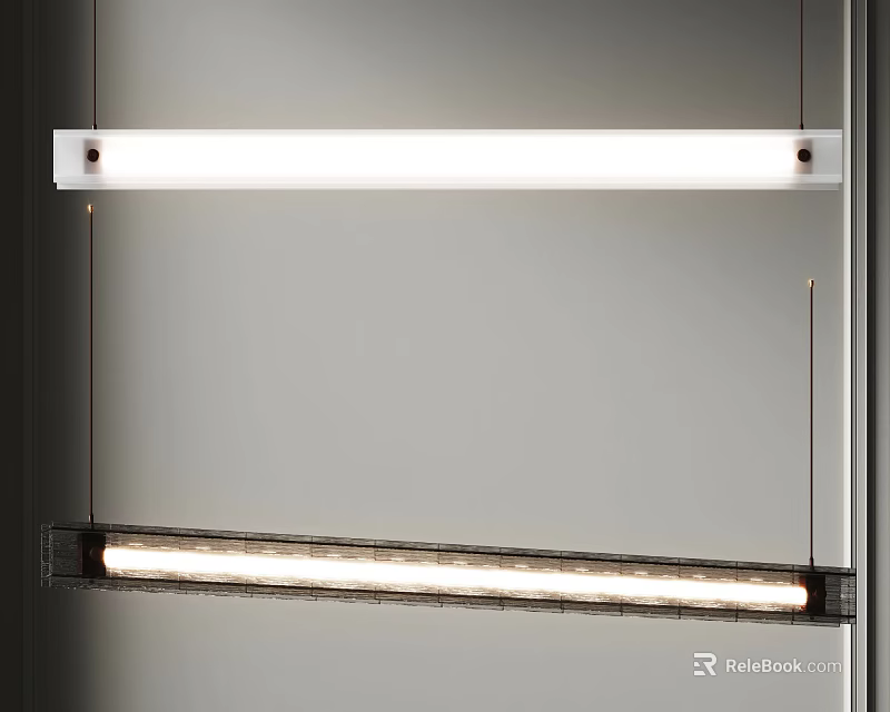 Modern Linear Pendant Lights With White And Black Sleek Frame For Interior Lighting Design 3d model