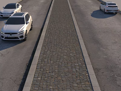 Classic Cobblestone Central Median Separating Two Durable Asphalt Road Lanes For Daily Passenger Vehicle Travel 3d model